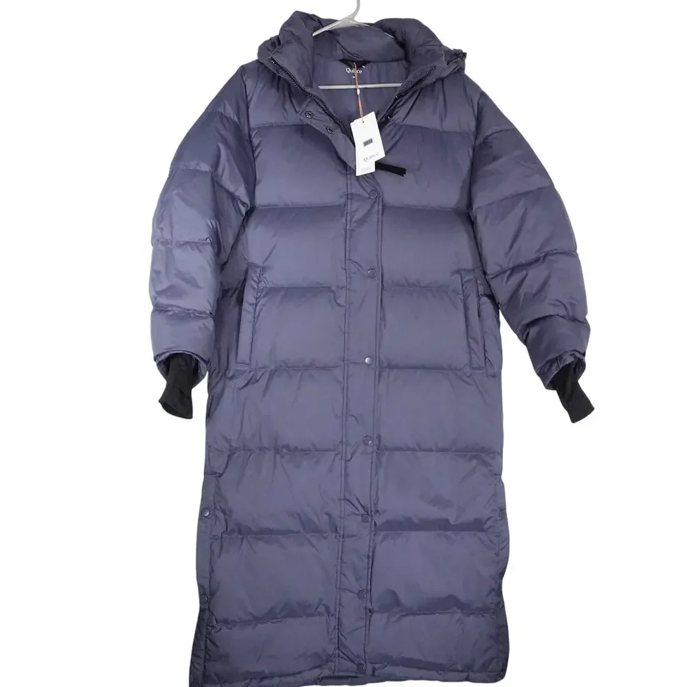 Quince Women's Medium Responsible Down Long Puffer Coat Storm Blue Preppy